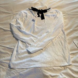 LOFT White Blouse with Black Bow